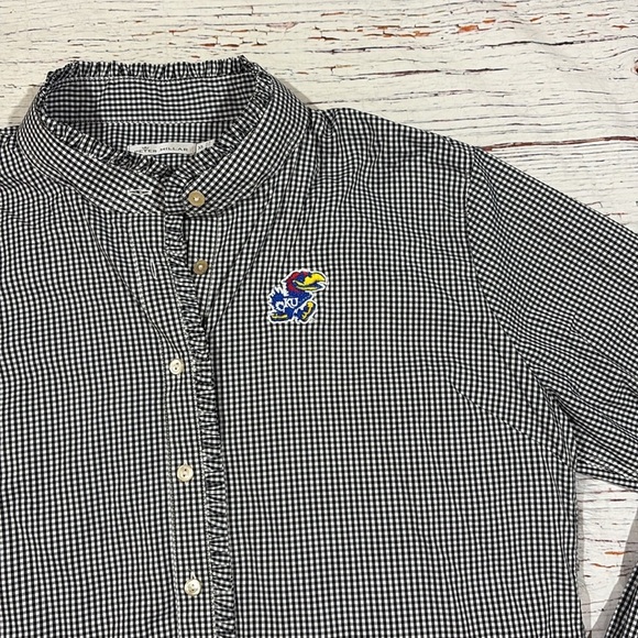 Peter Millar Kansas Jayhawks Gingham Ruffle Button Down Blouse - Picture 8 of 10